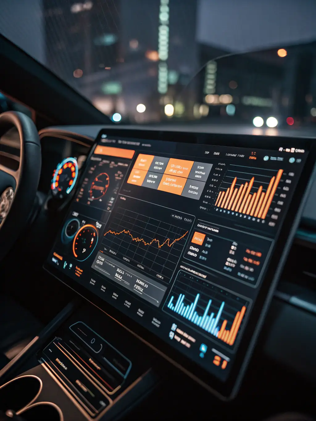 A futuristic interface displaying real-time website analytics, powered by AI, showing key performance indicators and user behavior patterns.