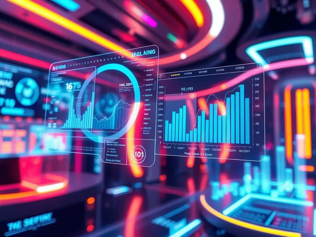 An AI interface showing data analysis and predictive algorithms, with a focus on marketing insights and business intelligence.